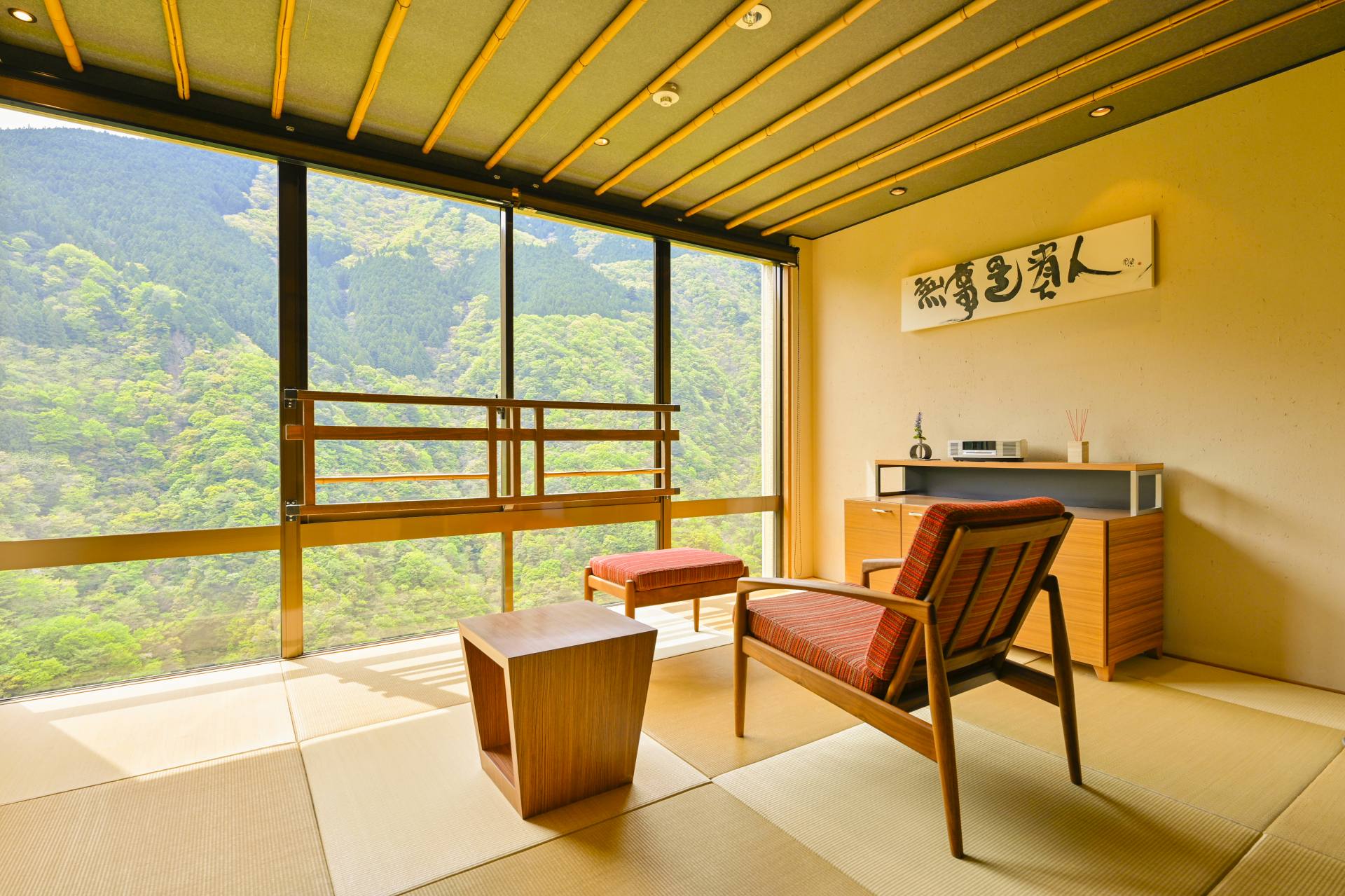 Vous pouvez profiter de la vue magnifique sur les gorges d'Iyakei même depuis les chambres de style suite.