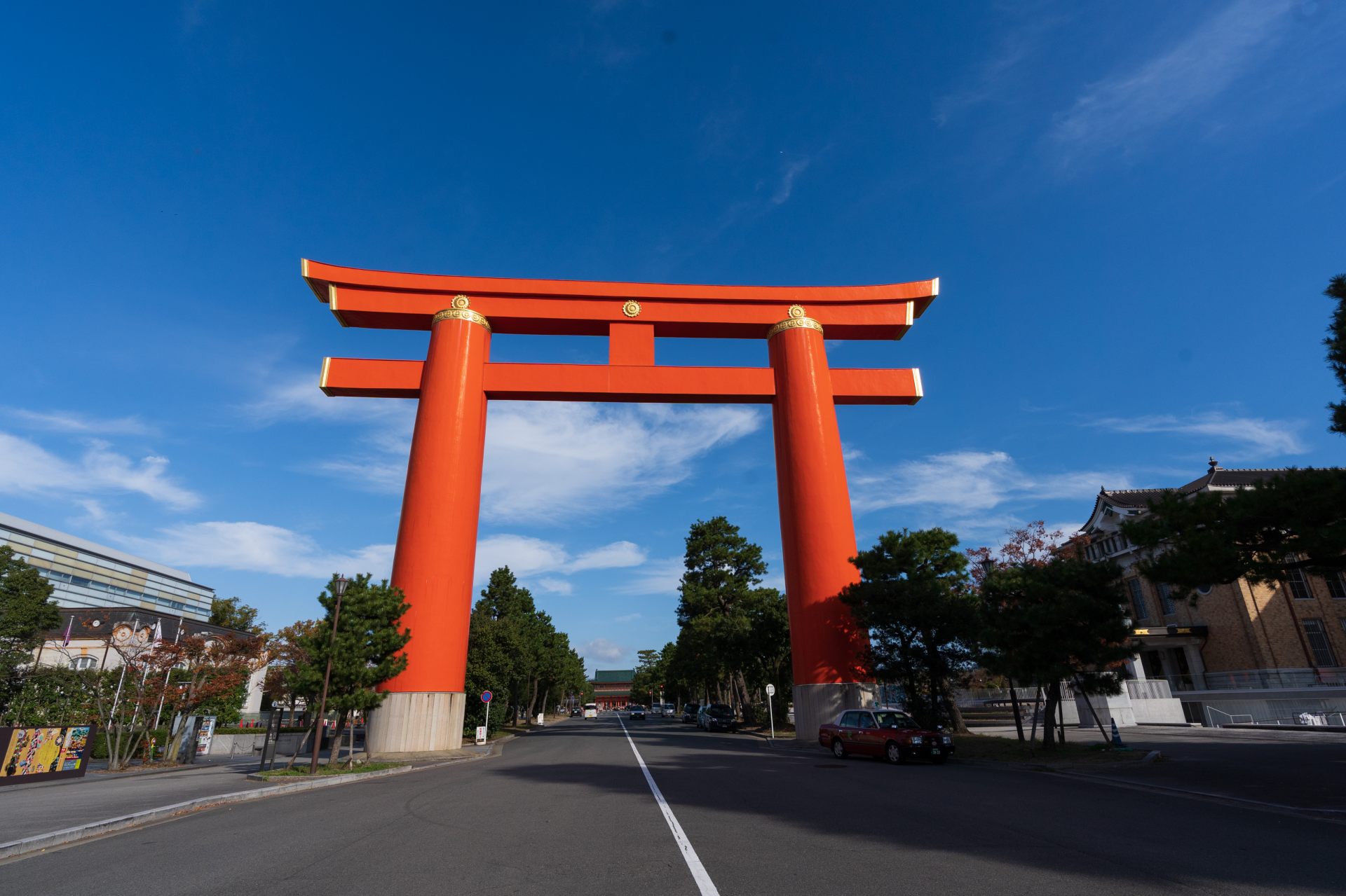 The huge vermilion torii gate, the biggest in Japan when it was built in 1929, is a local landmark.