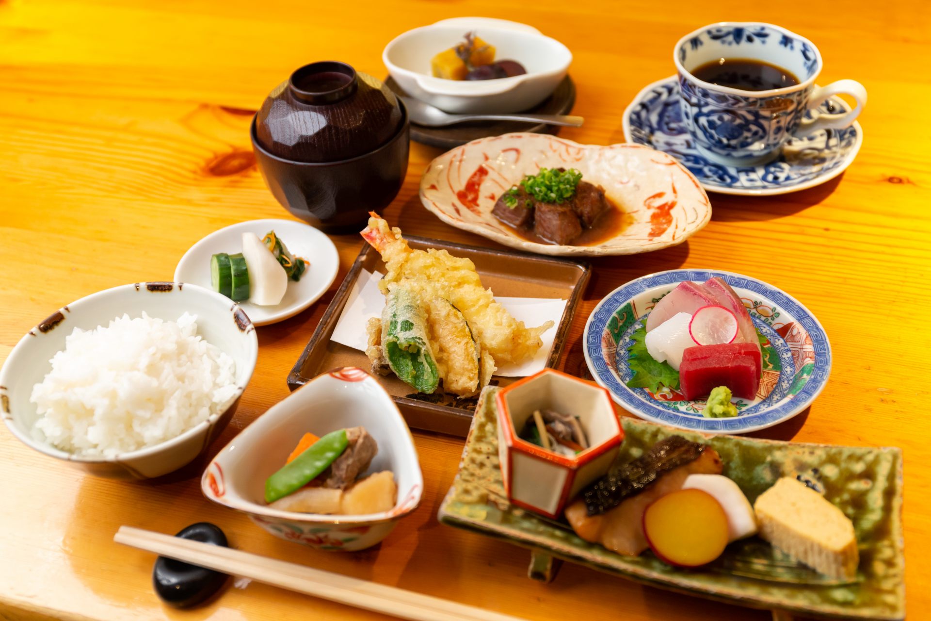 Lunch at Toki no Kura, featuring seasonally fresh fish and vegetables.