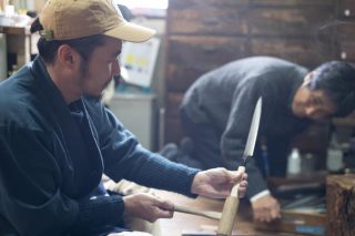 Making a kitchen knife as a traditional craft at Sakai, Osaka.