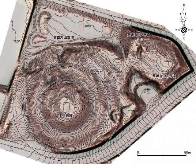 日本最大級の円墳である富雄丸山古墳の航空レーザ測量図