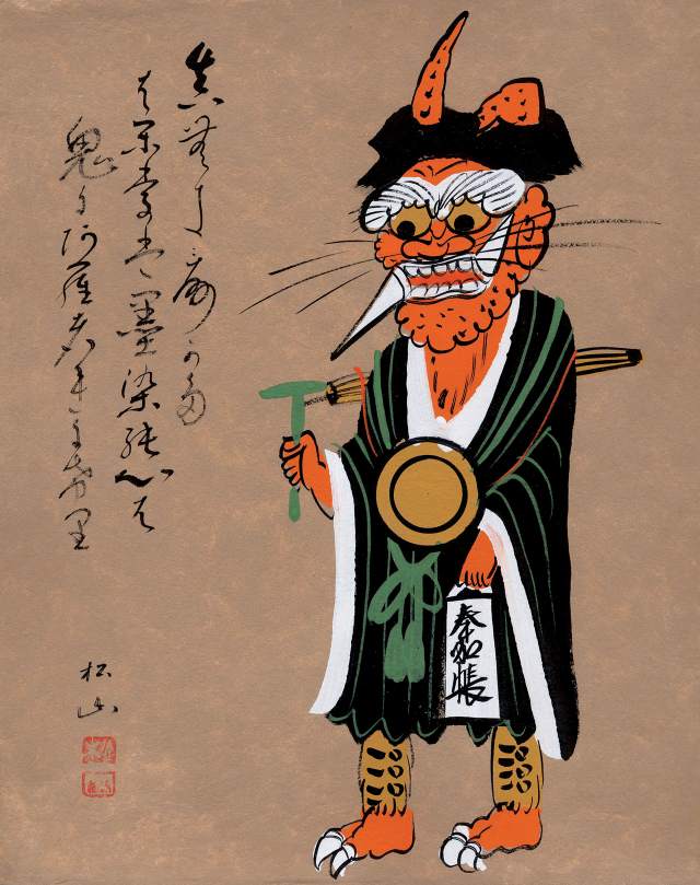 江戸時代初期の寛永年間（17世紀前半）頃から、東海道筋の大谷町、追分町付近で旅人に土産物や護符として売られていた民俗絵画。当初は信仰の一環として「神仏画」が描かれていましたが、次第に世俗画や戯画が増え、多くは風刺や教訓の意味を持った絵が描かれています。あのピカソも大津絵に注目していたことが知られています。