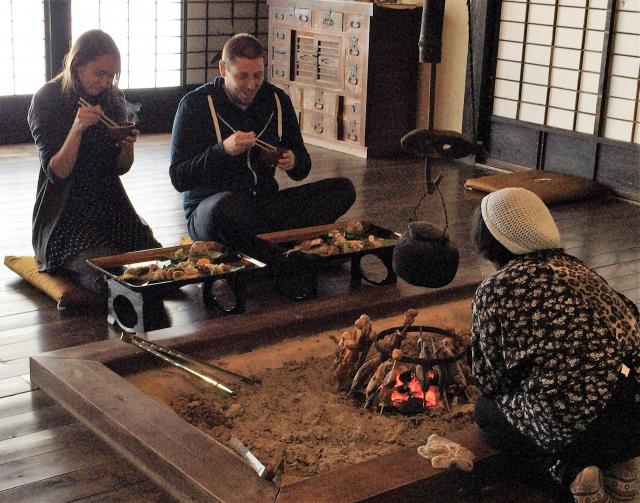 Lunch in the old samurai residence surrounding a sunken hearth