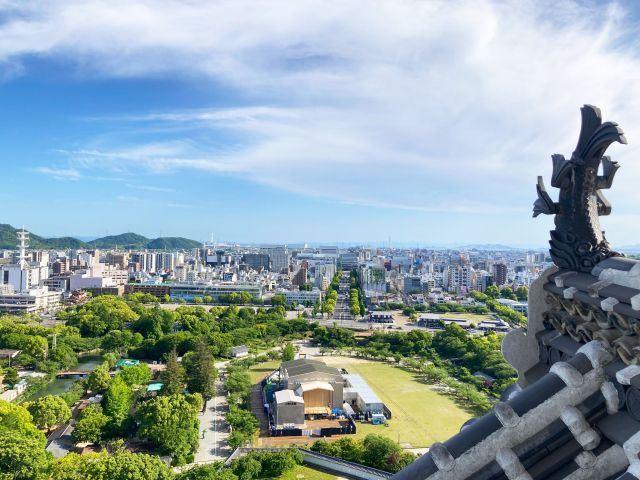 A view from the Himeji Castle Main Tower. On clear days, you can see the island of Shikoku.