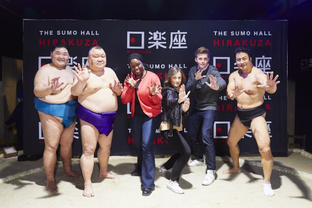 Commemorative pictures with featured wrestlers