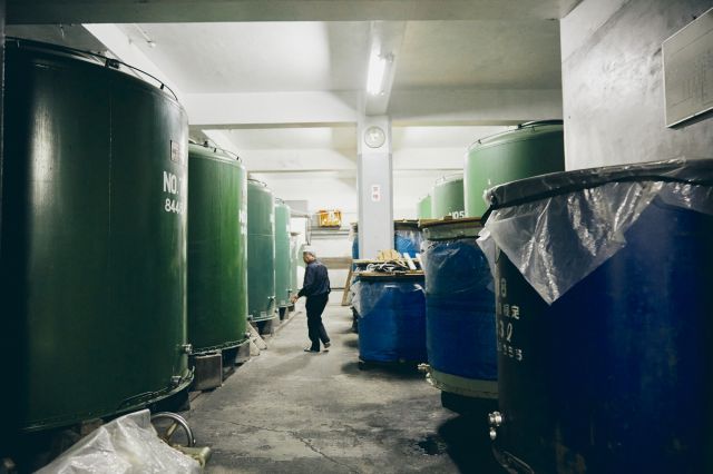 Tanks lined up inside the brewery.