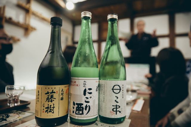 A selection of sake offered from Kawashima Sake Brewery.