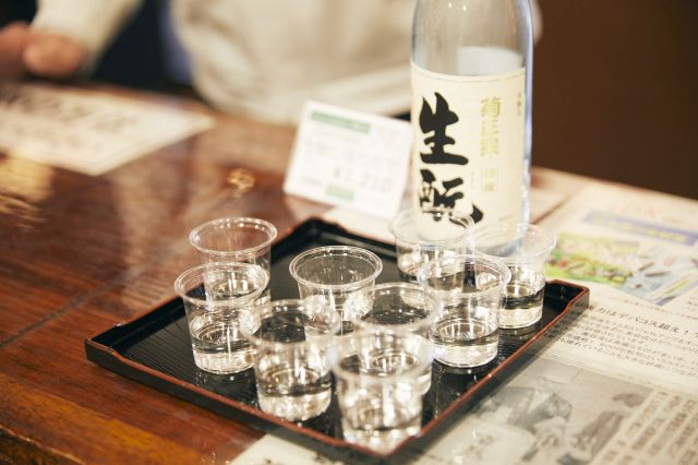 Glasses prepared for the tasting corner.