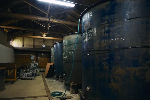 A brewing tank inside the sake brewery.