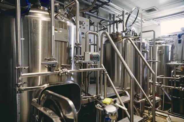 The brewing vat inside the brewery.