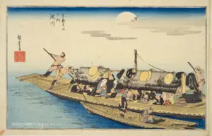 An ukiyo-e painting of the region's unique and humorous "Kurawanka" culture.