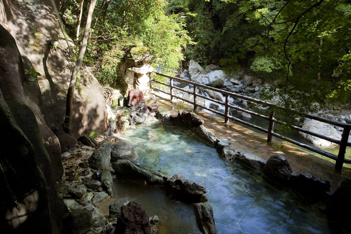 “森の中の温泉”という言葉がぴったりな野趣あふれる露天風呂。
